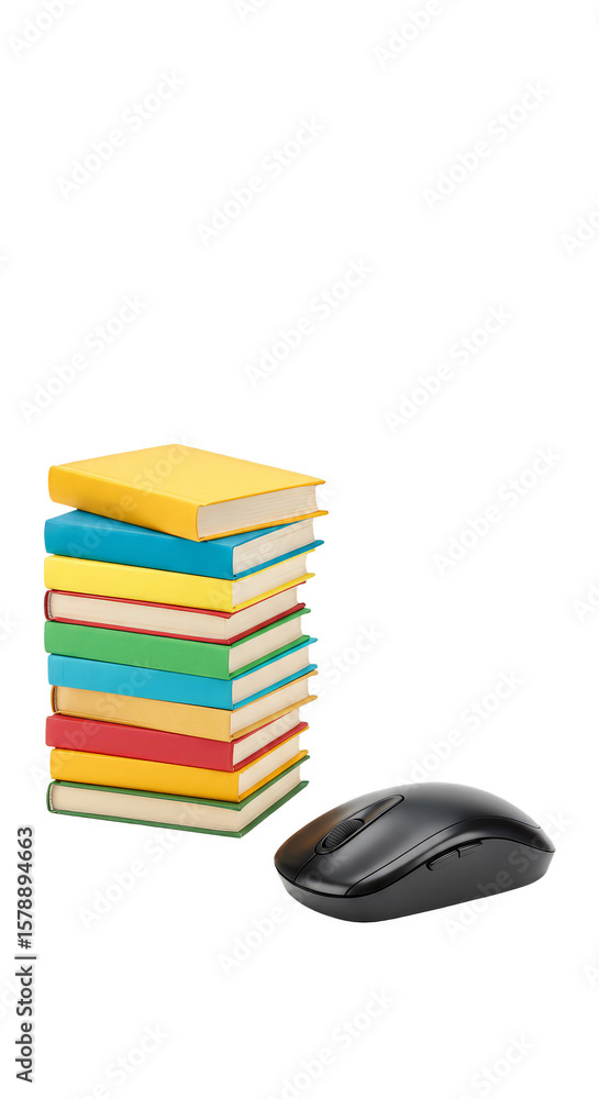 Books and Mouse Still Life on Transparent Background Study Tools Books and Mouse Still Life on Transparent Background Study Tools