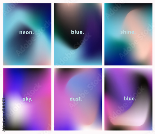 Abstract vector backgrounds in modern gradient style, featuring soft blurred shapes in blue, purple, green, and pink. The look is dreamy, minimal, and atmospheric.