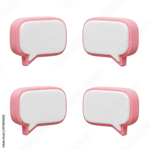 Cute 3D Speech Bubble Icons in Pink Tones with Transparent BG