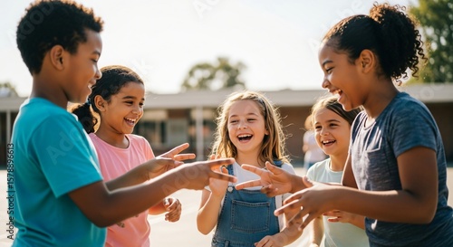 Wallpaper Mural Slow Motion Photo of Children Laughing While Playing Rock, Paper, Scissors Outdoors During Recess Torontodigital.ca