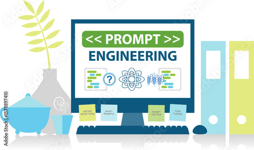 Artificial Intelligent (AI) Prompt Engineering concept. Prompts are curated and tested for generative AI to produce relevant information.