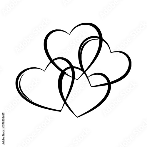 A cluster of five black outlined hearts interlocking on a white background in a simple graphic design