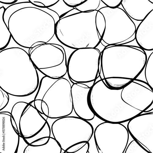 Abstract seamless pattern with organic rounded shapes in black and white for textile design art