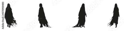 Mysterious Figures In Silhouette Set. Ghostly Presence And Haunting Theme Collection. Horror And Fantasy Use. Isolated Vector Illustration