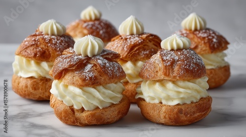 Wallpaper Mural Elegant cream puffs on a white plate  gourmet dessert display Torontodigital.ca