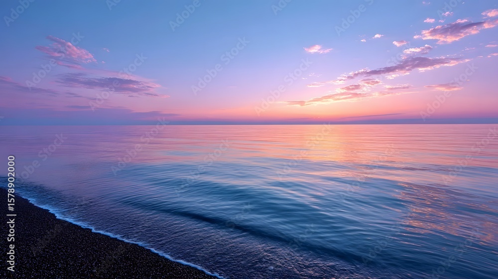 Fototapeta premium Tranquil sunset over the serene ocean waves.