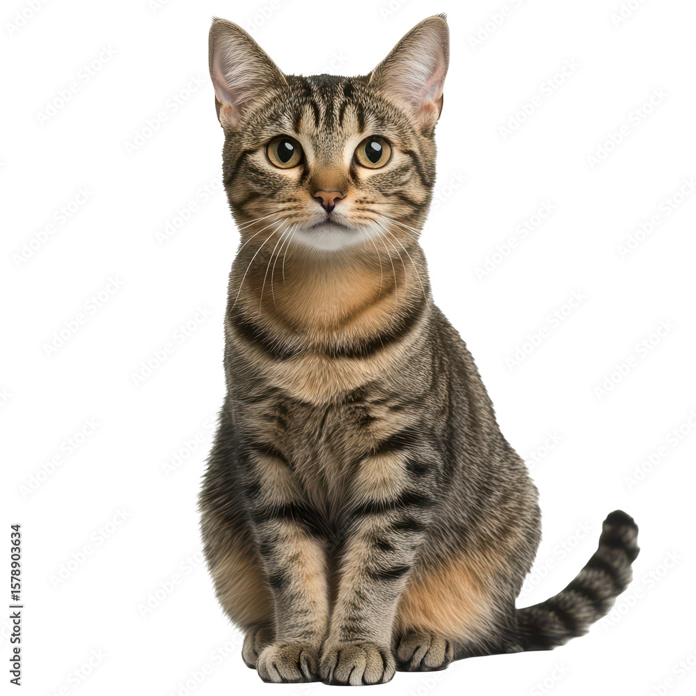 Obraz premium The Cat's Gaze: A charming tabby cat with alert eyes, captured in a studio setting, gazing directly at the camera. It exudes a sense of curiosity and playful charm, appealing to any animal lover.
