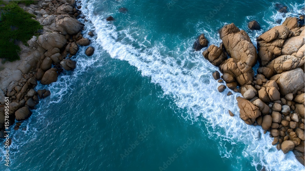 Obraz premium Scenic ocean waves crashing against rocky coastline