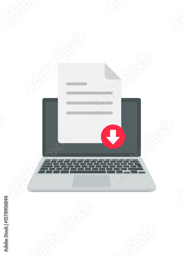 File download button on laptop screen stock illustration