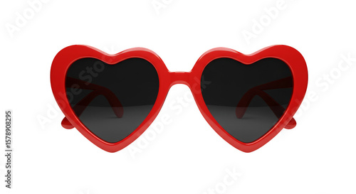 Heart Sunglasses Red Fashionable Elegant Style on Transparent Background