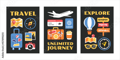 Travel poster, card, cover design. Vacation, holidays, journey concept in flat minimal style.