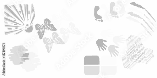 Seamless gray pattern of Easter eggs. White seamless pattern with animal footprints. men track on a white background. Vector illustration. Tropical leaves isolated on white.
