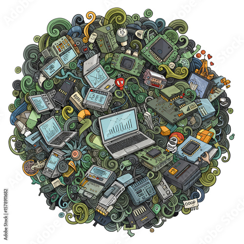 Illustration Of Electronic Devices In Circular Shape On Transparent Background