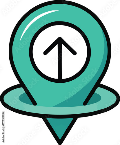 Arrow pointing upwards in a teal location pin icon representing growth and progress