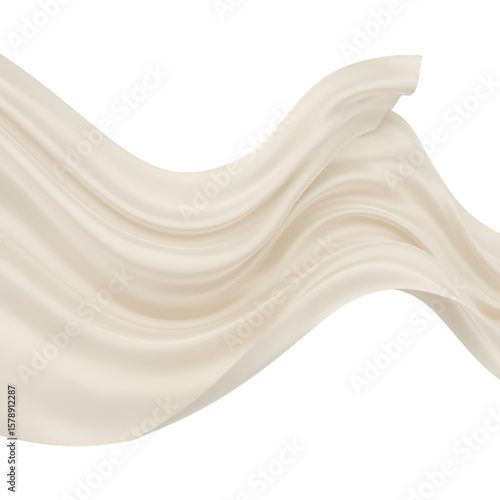 Illustration of Creamy White Silk Fabric Flowing Wave on Transparent
