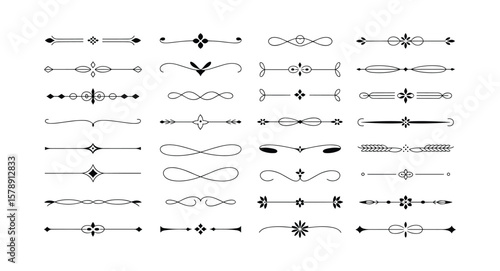 Extensive collection of delicate vintage text dividers and ornamental page rules with subtle flourishes, minimalist lines, and classic designs, ideal for refined typography and document embellishment.
