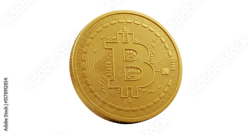 Illustration of Golden Bitcoin Cryptocurrency Isolated Transparent Background