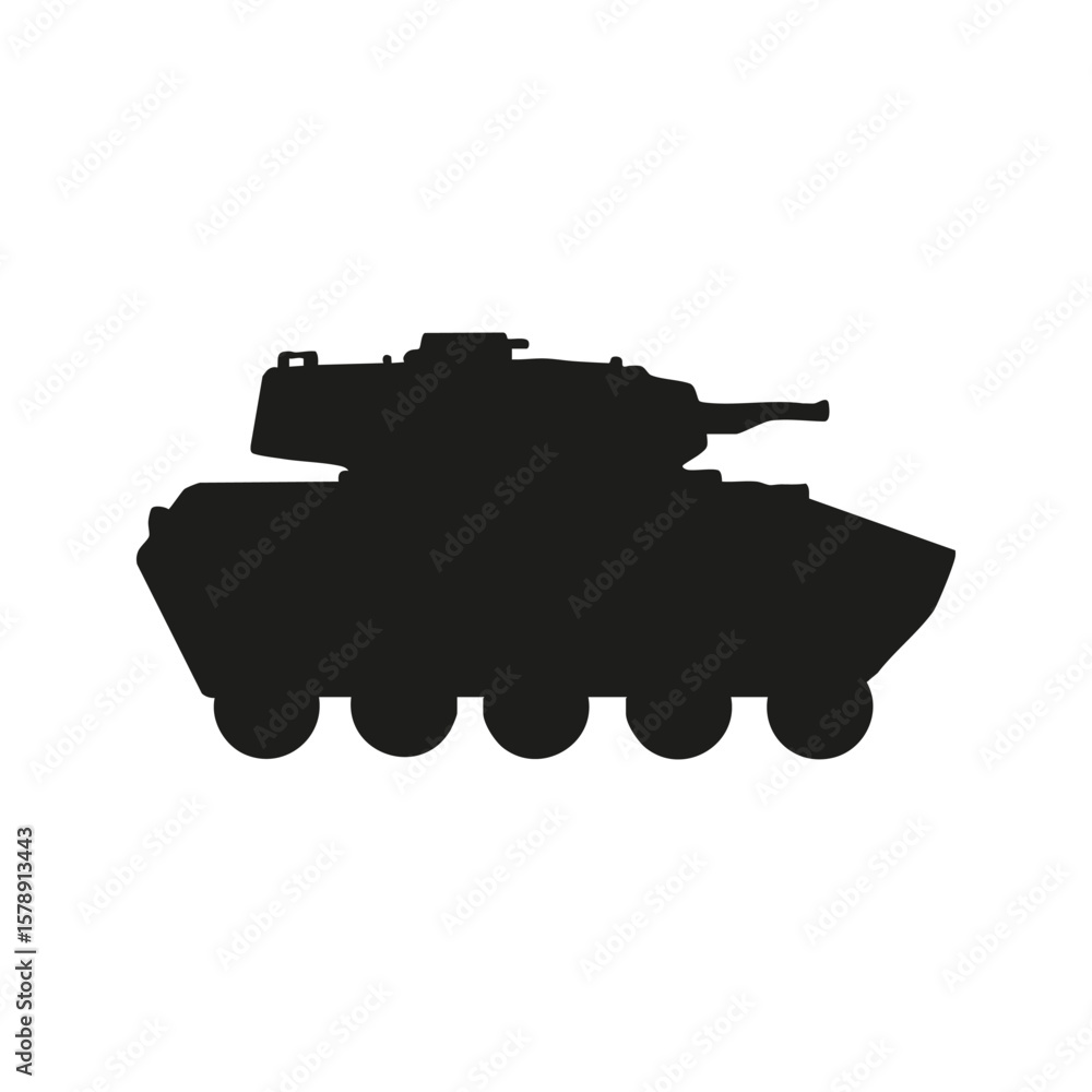 Fototapeta premium Silhouette Of Military Tank. Symbol Of Defense And Warfare. Isolated Vector Illustration