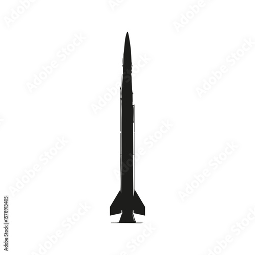 Silhouette Of A Rocket On White Background. Symbol Of Space Exploration And Technology. Isolated Vector Illustration