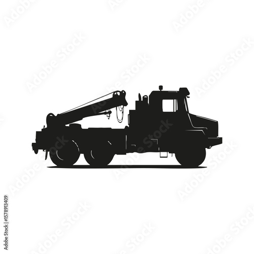 Tow Truck Silhouette. Heavy-Duty Vehicle For Towing And Recovery Services. Isolated Vector Illustration