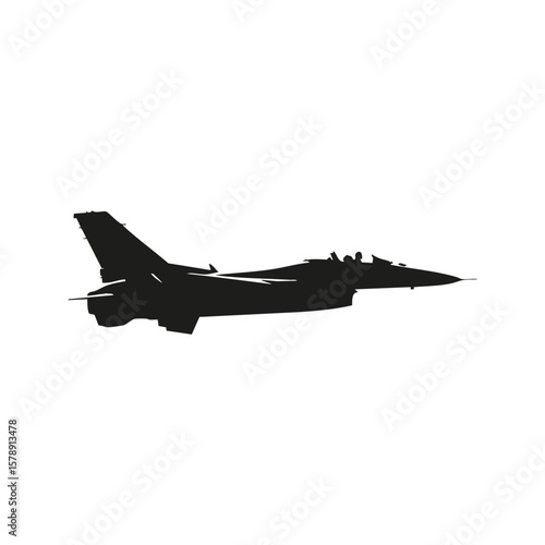 Silhouette Of A Fighter Jet. Military Aviation And Defense Symbol. Isolated Vector Illustration