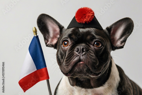 Wallpaper Mural French bulldog wearing festive hat holding French flag animal wearing hat Torontodigital.ca