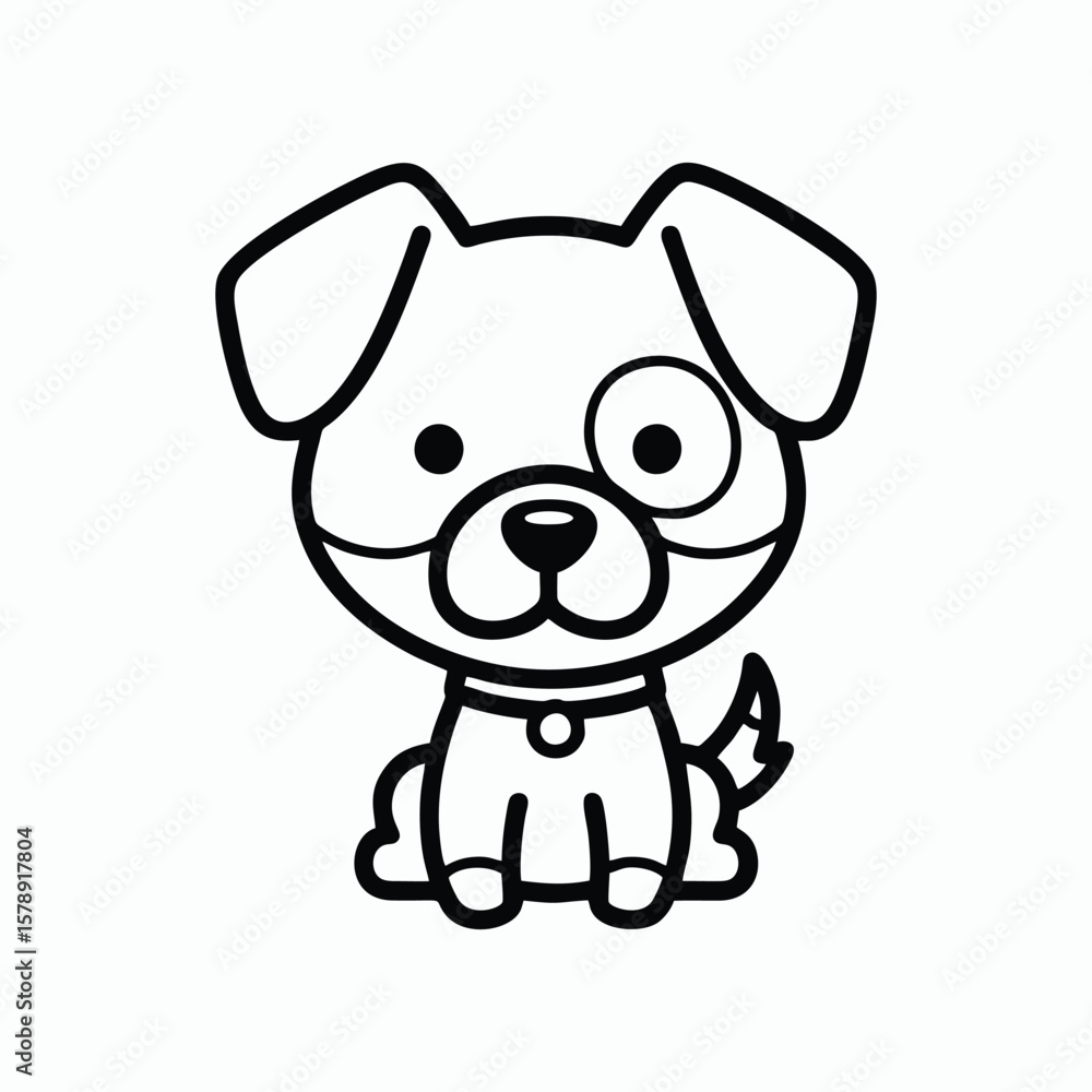 Cartoon Dog Mascot Sitting – Line Art Cartoon Dog Mascot Sitting – Line Art
