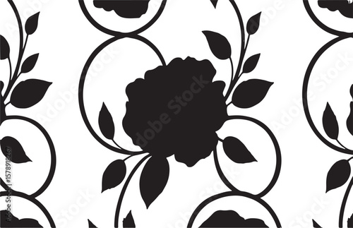 Black and white floral seamless pattern for fabric design and surface texture decoration.