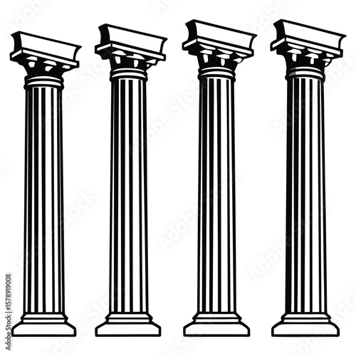 Classical Greek or Roman column illustration showing partial breakage and architectural damage, detailed in ink drawing style, excellent for educational history content, antique design collection
