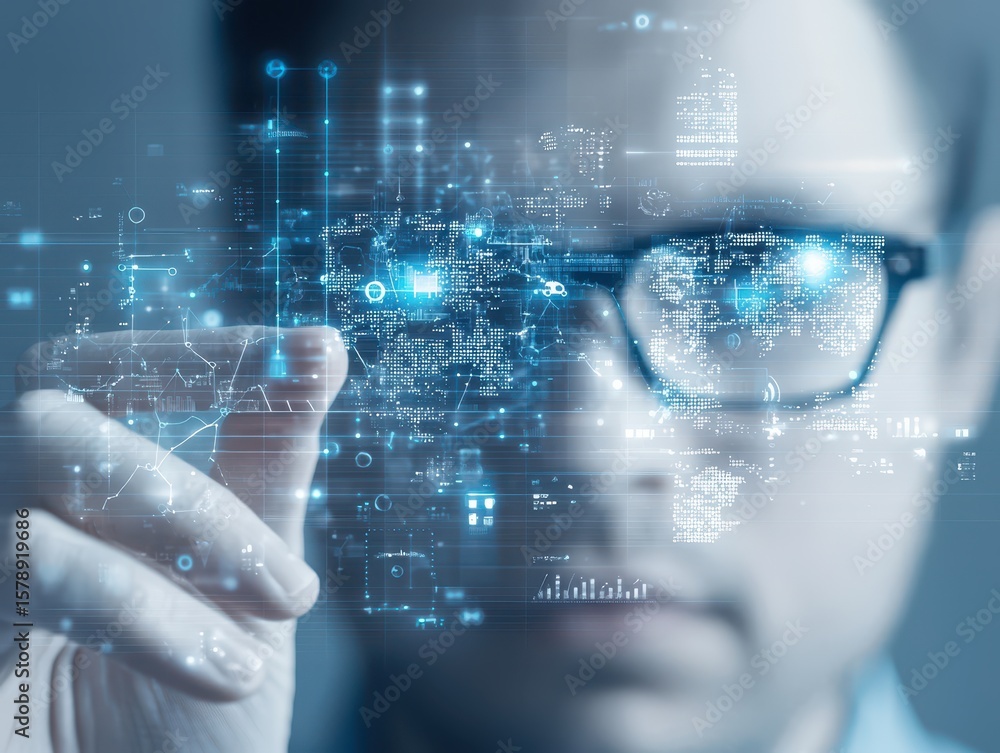 Business manager presentation concept. A person interacting with digital technology and data visualization. Business manager presentation concept. A person interacting with digital technology and data visualization.