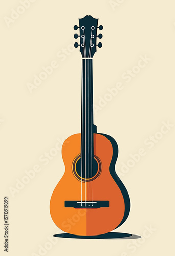An artistically depicted acoustic guitar with warm, inviting tones, ideal for conveying a love for music, creativity, and the timeless beauty of stringed instruments.

