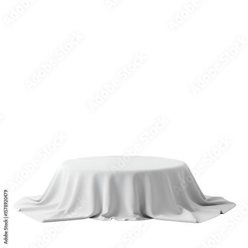 Illustration White Cloth Drape Over Round Pedestal On Transparent Background