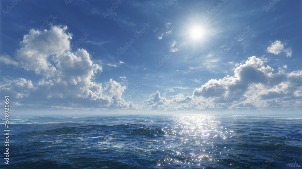 太平洋の真昼の水平線と入道雲 太平洋の真昼の水平線と入道雲