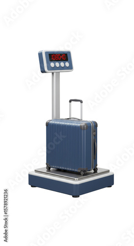 Isolated 3D Baggage Scale Blue Suitcase Travel Weight Vacation Trip