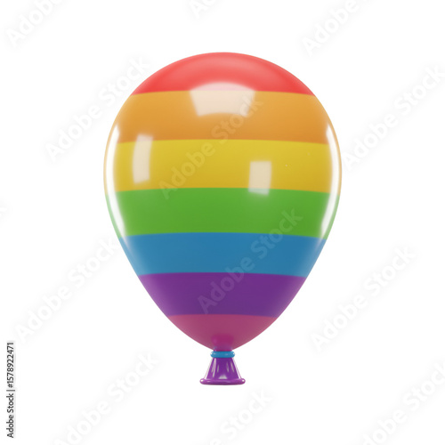 Isolated 3d Render of Rainbow Striped Balloon Floating on Transparent Background