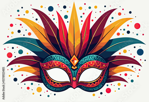 A richly decorated masquerade mask with colorful feathers and sparkling accents, symbolizing celebration, mystery, and the artistry of festive traditions.

