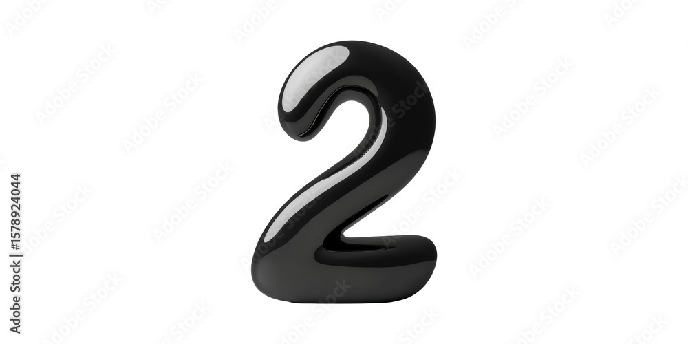 Black Glossy Number Two Sculpture. Modern Design And Minimalist Aesthetic Isolated On Transparent Background Black Glossy Number Two Sculpture. Modern Design And Minimalist Aesthetic Isolated On Transparent Background