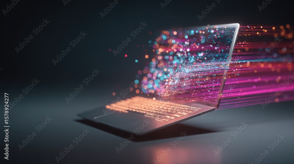 Fototapeta premium Laptop with digital streaks