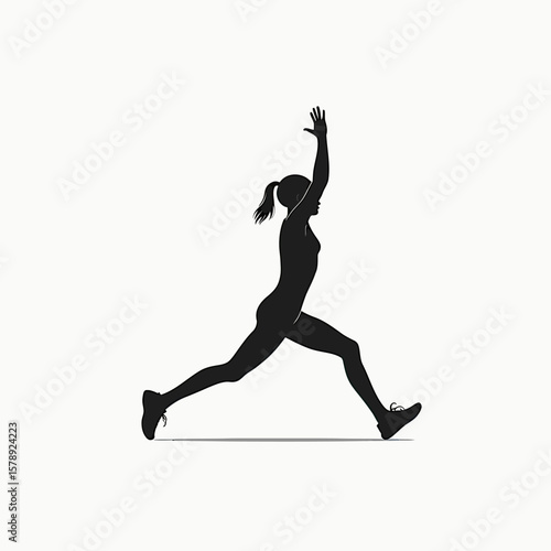 A black silhouette of a woman in a dynamic stretching or yoga pose, embodying flexibility, balance, and a healthy, active lifestyle.
