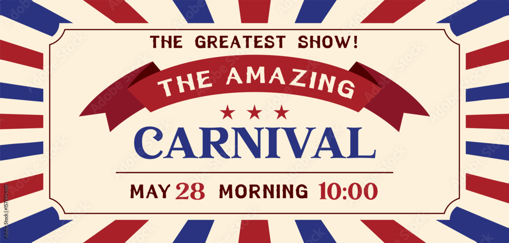 Fototapeta premium Retro carnival ticket template. Vector illustration.