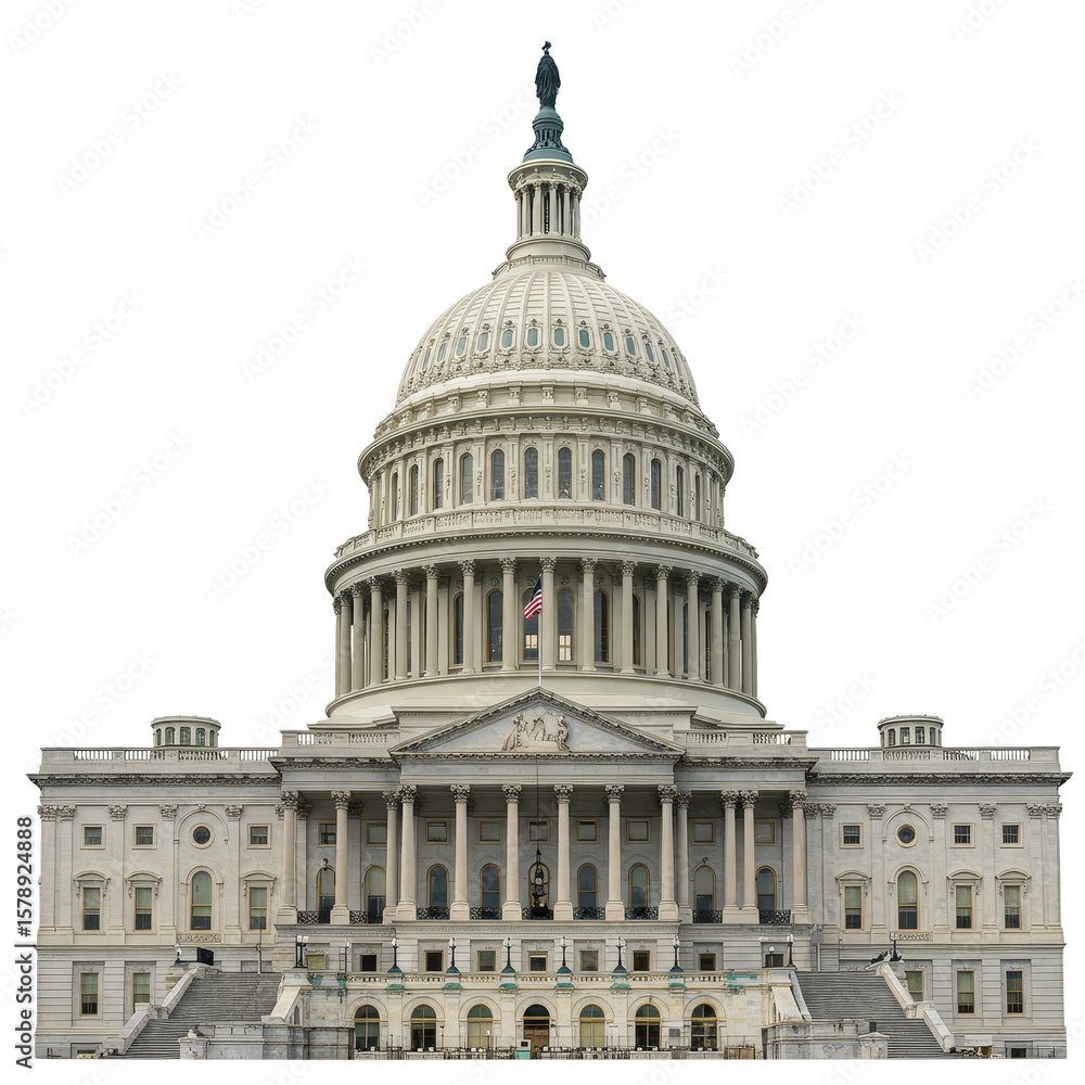 Fototapeta premium Isolated Capitol Building Transparent Background United States Architecture