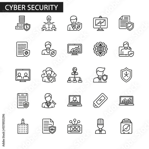 A comprehensive set of cybersecurity icons covering essential elements of online safety and information security