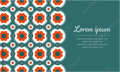 70年代 レトロモダンな花柄素材とコピースペース ベクターイラスト