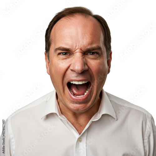 Furious Man Shouting Portrait Expressing Frustration on Transparent Background