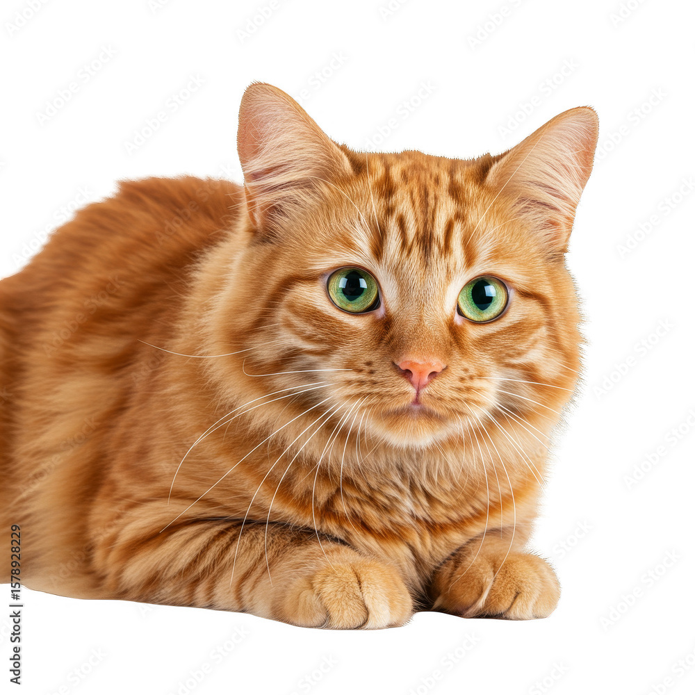 Obraz premium Ginger Cat Portrait with Green Eyes Isolated On Transparent Background