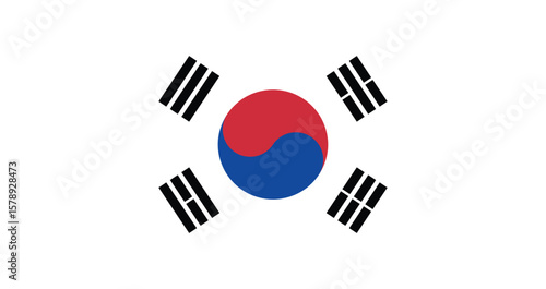 South Korean flag with yin-yang and trigrams, symbolizing harmony and tradition