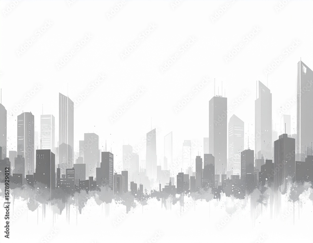 Obraz premium 都市 シルエット 白黒