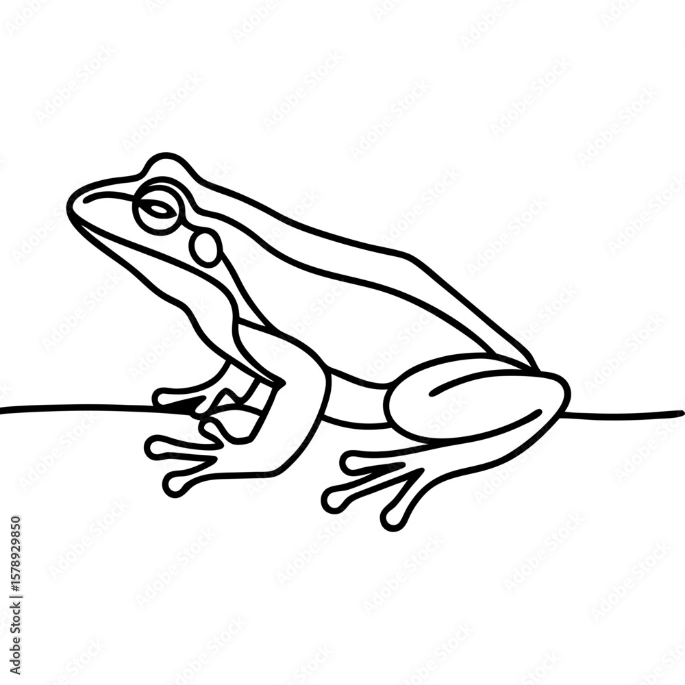 Naklejka premium Line art illustration of a frog waiting patiently, a simple outline drawing of an amphibian in repose. Frog waiting showcases clean, minimalist design.