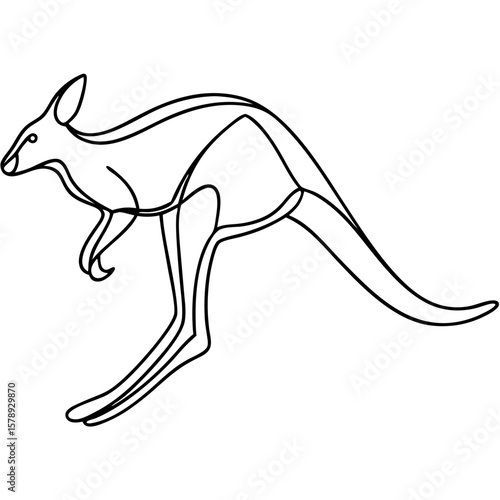 Line art depicting a kangaroo jumping, created with fluid contours that define kangaroo jumping. The minimalist design emphasizes movement and form, showing kangaroo jumping.