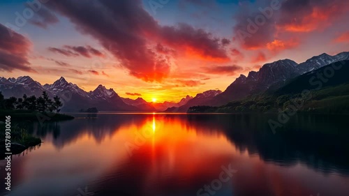 Wallpaper Mural Stunning sunset over tranquil lake with mountains reflecting in the water, peaceful atmosphere Torontodigital.ca
